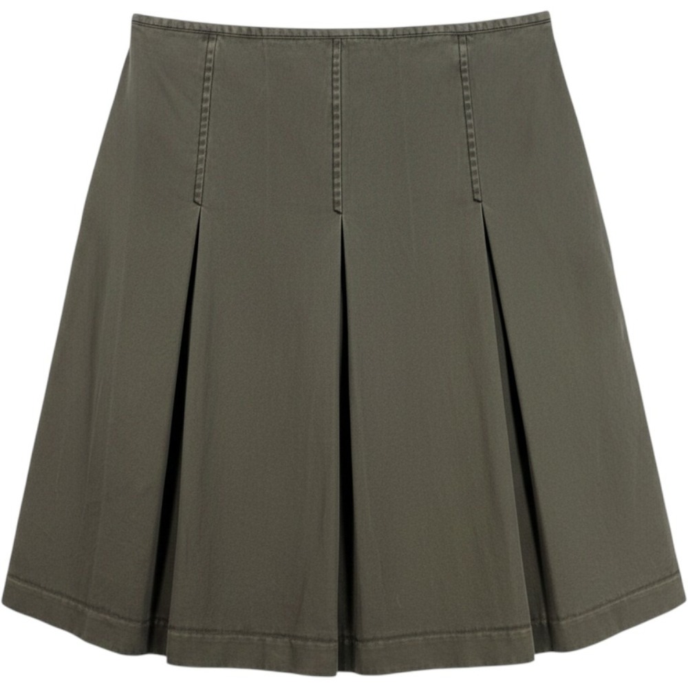 Eddie Bauer Skirt Women 4 Olive Green Excellent Pleated Cotton Twill A-Line